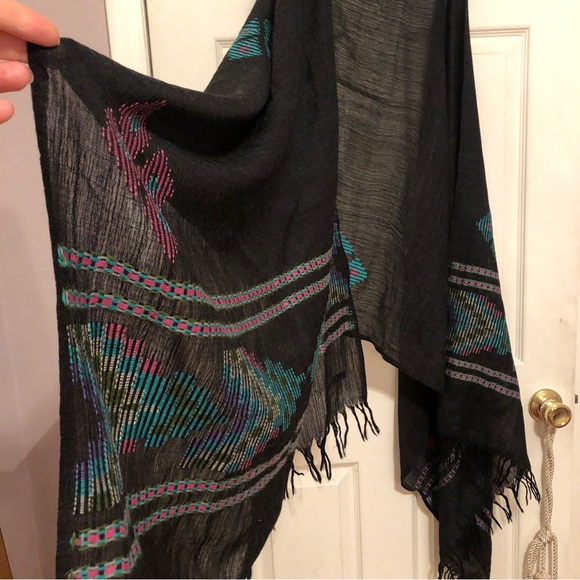 Pure Wool Shaw wrap SHINGORA scarf light opera stole ethnic black geometric - Picture 2 of 5